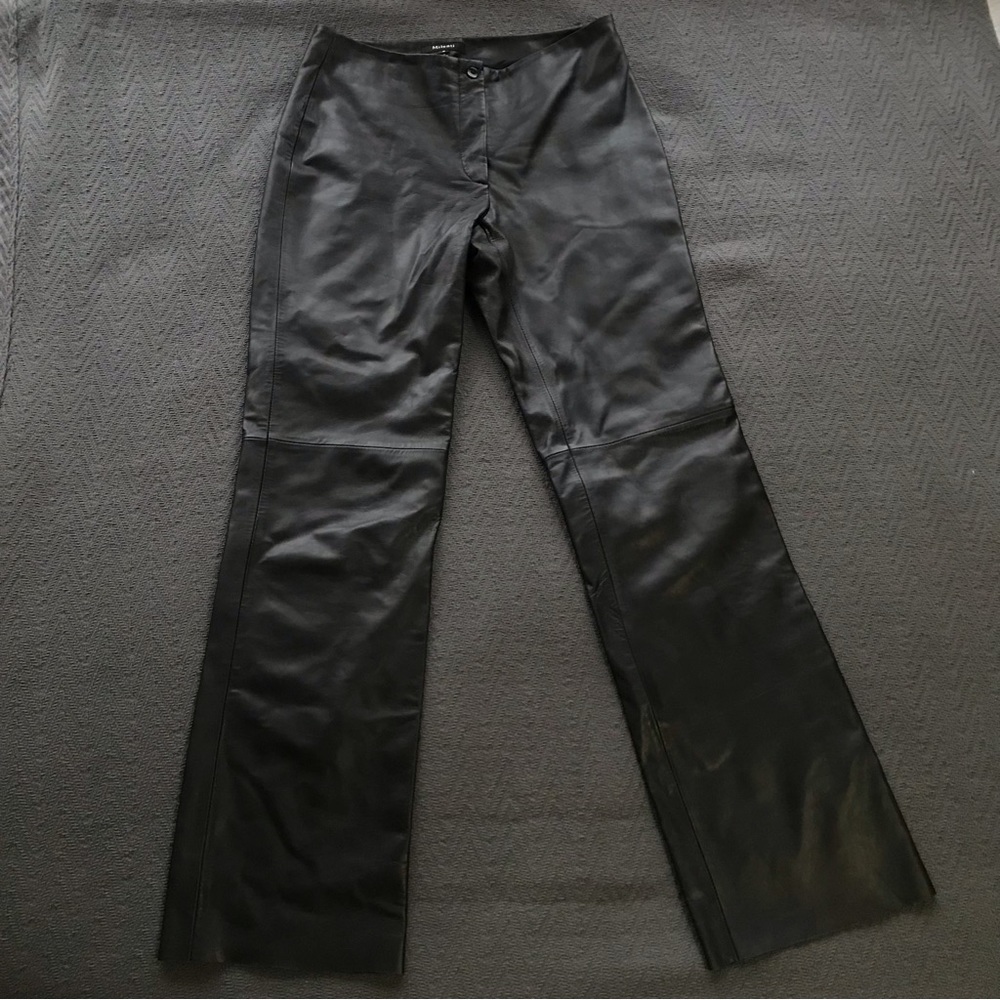 Milenti Black Leather Pants Sz 4 Straight Leg High Waisted No Pockets Excellent - Picture 3 of 7